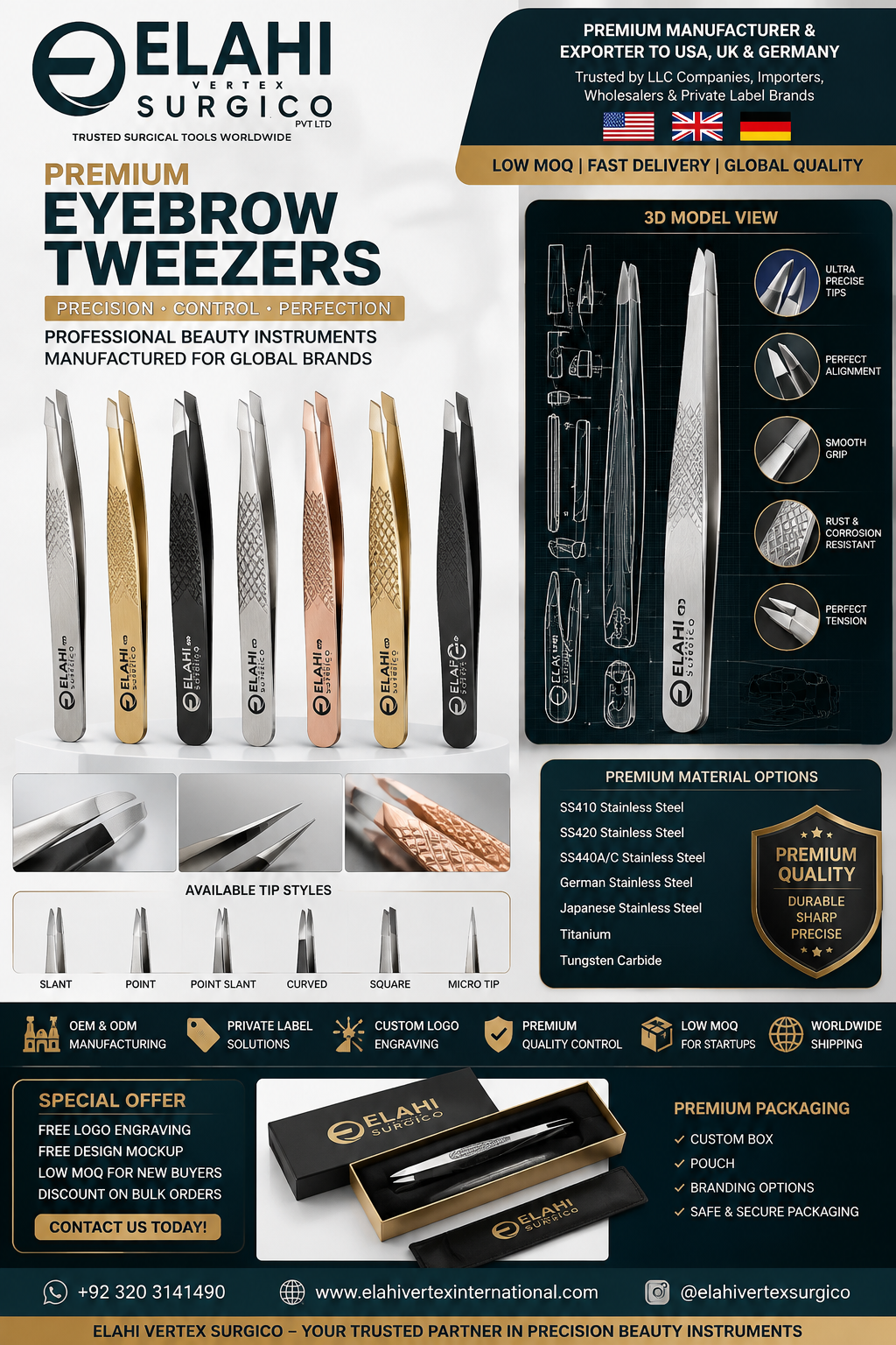 Premium Eyebrow Tweezers Manufacturer | Low MOQ Beauty Instruments Supplier for USA